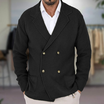 Cardigan homme – Maille texturée – Coupe régulière – Double boutonnage – Col blazer