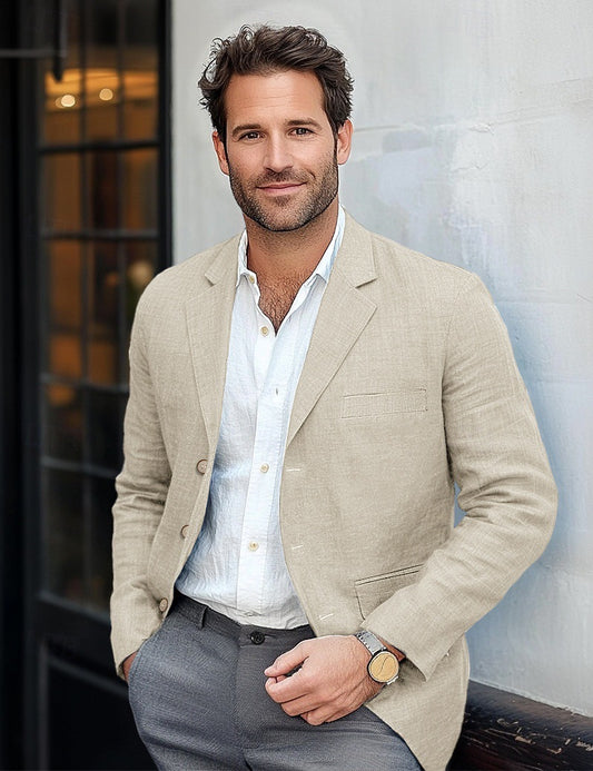 Veste blazer homme – Linnen respirant – Coupe décontractée – Revers cranté – Deux boutons