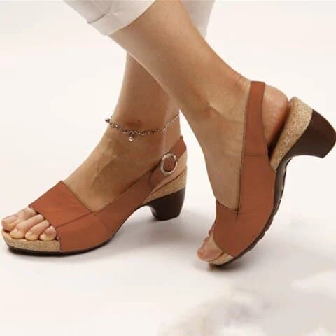 Sandales Femme - Talon Bas Bloc - Bout Ouvert - Bride Réglable - Confort Quotidien