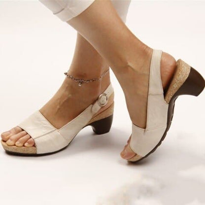 Sandales Femme - Talon Bas Bloc - Bout Ouvert - Bride Réglable - Confort Quotidien