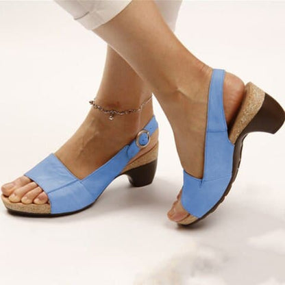 Sandales Femme - Talon Bas Bloc - Bout Ouvert - Bride Réglable - Confort Quotidien