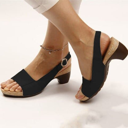 Sandales Femme - Talon Bas Bloc - Bout Ouvert - Bride Réglable - Confort Quotidien