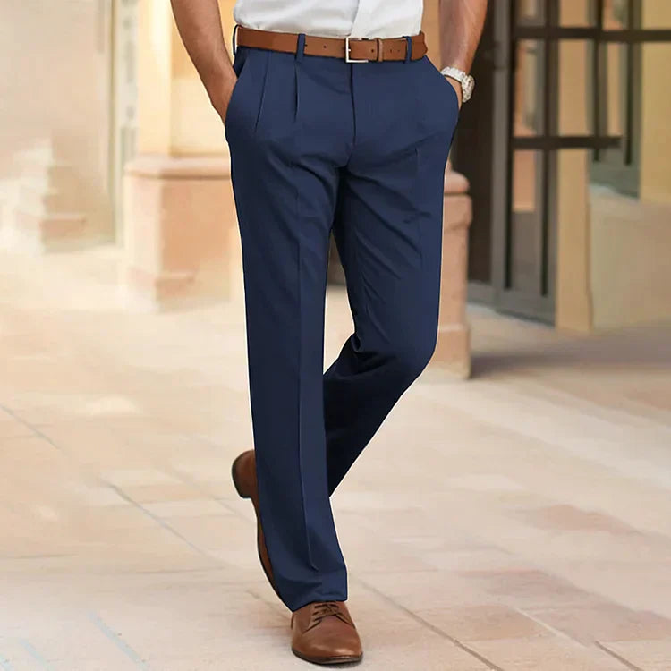 Pantalon homme – Coupe tailleur – Jambe droite – Devant plissé – Coton mélangé