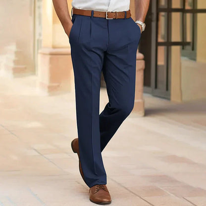 Pantalon homme – Coupe tailleur – Jambe droite – Devant plissé – Coton mélangé