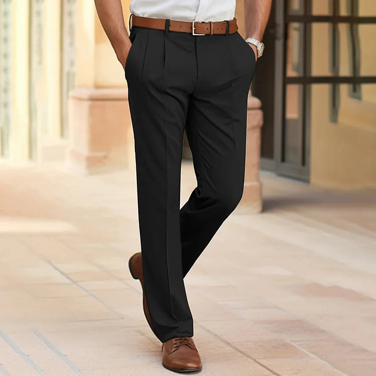 Pantalon homme – Coupe tailleur – Jambe droite – Devant plissé – Coton mélangé