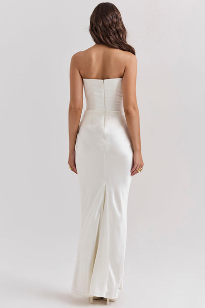 Robe Longue Femme – Satin Luxe – Bustier Structuré – Coupe Ajustée Élégante