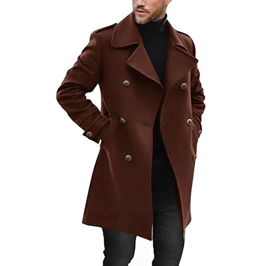 Manteau mi-long homme – Coupe ajustée – Laine texturée – Style croisé élégant