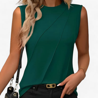 Blouse sans manches femme – Coupe slim – Col montant – Devant drapé – Tissu respirant