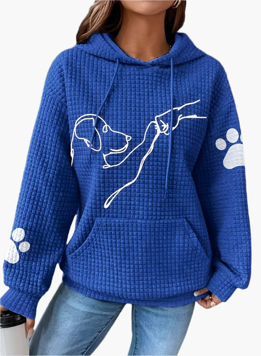 Sweat à capuche femme – Maille gaufrée – Coupe décontractée – Motif chien graphique