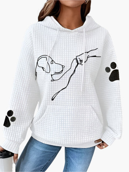 Sweat à capuche femme – Maille gaufrée – Coupe décontractée – Motif chien graphique