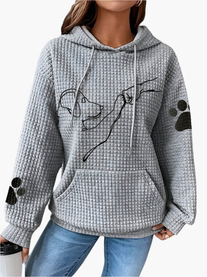 Sweat à capuche femme – Maille gaufrée – Coupe décontractée – Motif chien graphique