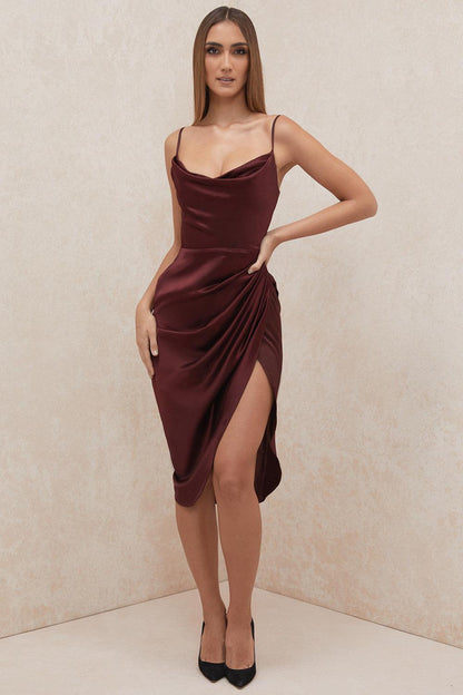 VERENA - Robe longue corset balconnet en satin pour femmes