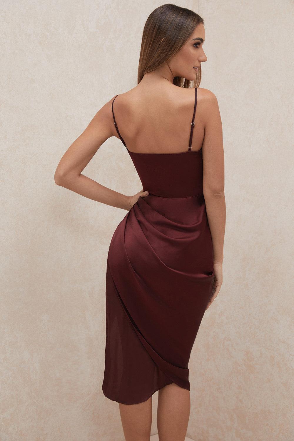 VERENA - Robe longue corset balconnet en satin pour femmes