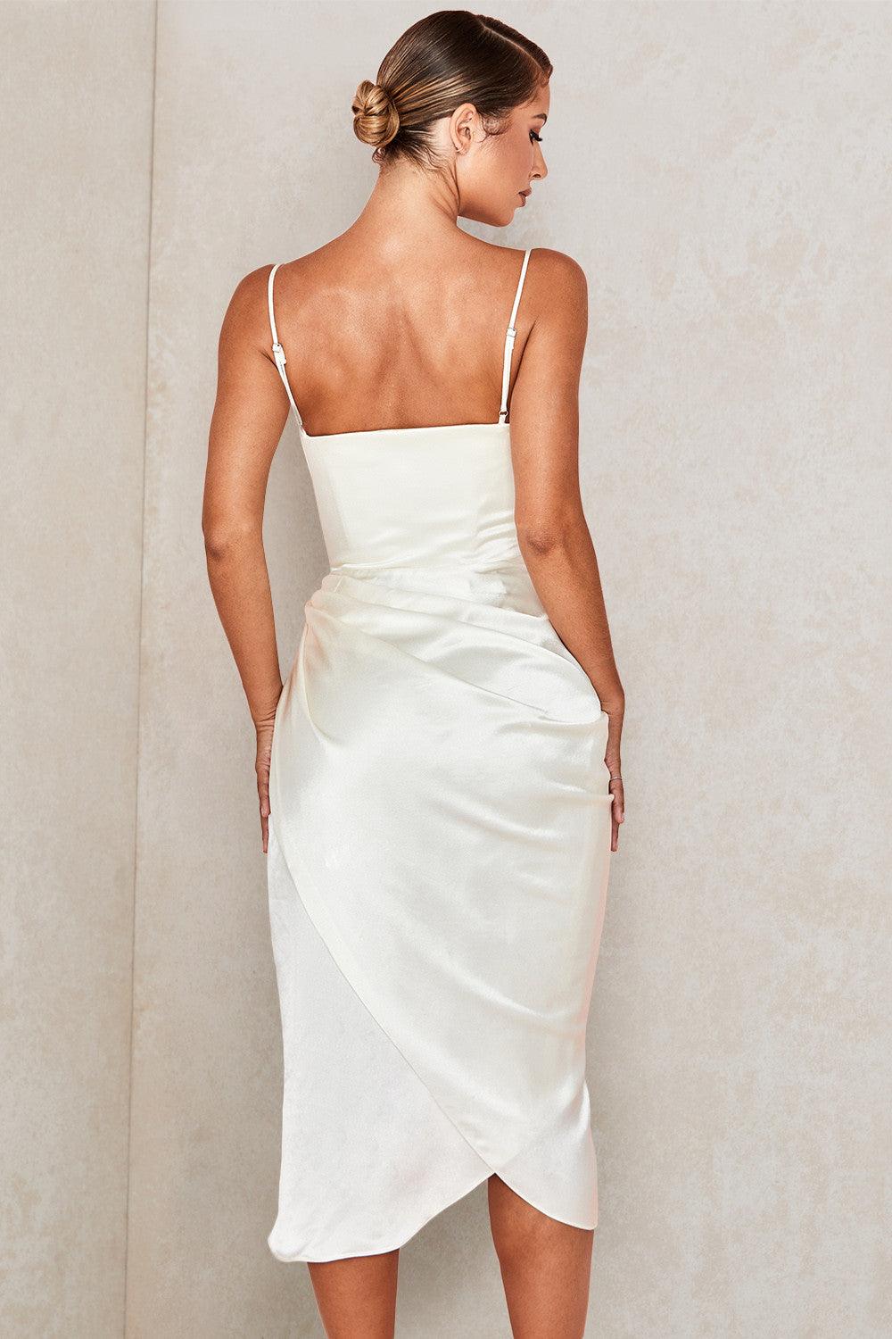 VERENA - Robe longue corset balconnet en satin pour femmes