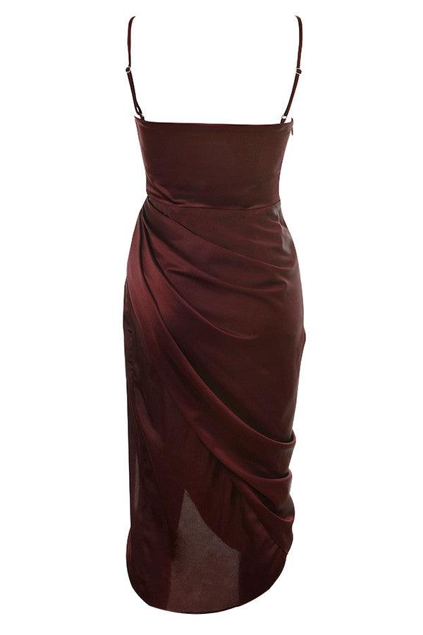 VERENA - Robe longue corset balconnet en satin pour femmes