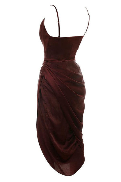 VERENA - Robe longue corset balconnet en satin pour femmes