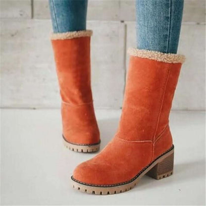 Bottines Femme - Daim Élégant - Talon Large Stable - Doublure Chaude Fausse Fourrure
