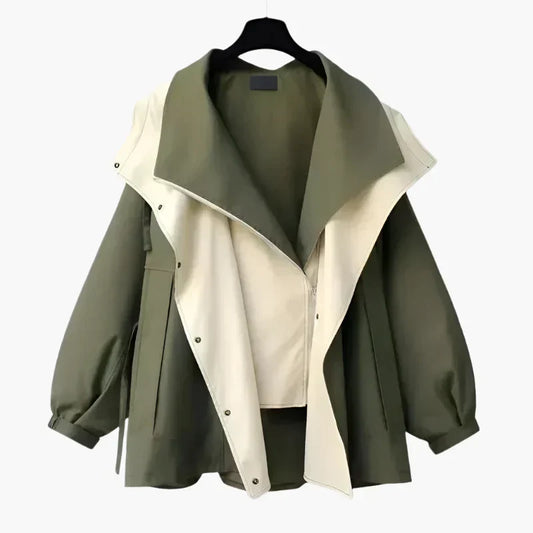Veste coupe-vent femme – Coupe oversize – Déperlante – Design superposé – Flap asymétrique
