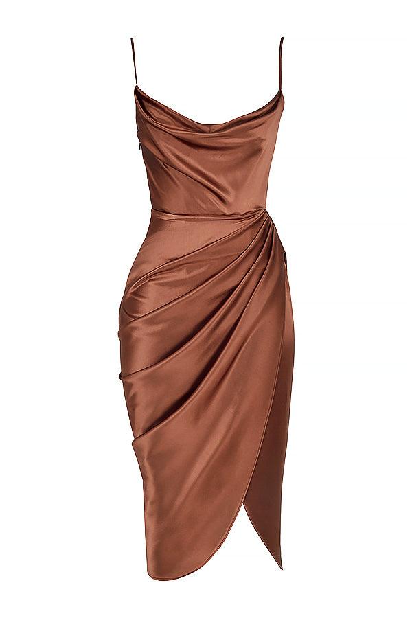 VERENA - Robe longue corset balconnet en satin pour femmes