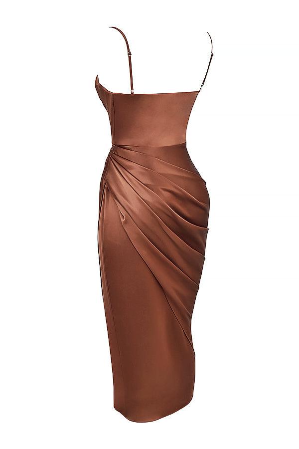 VERENA - Robe longue corset balconnet en satin pour femmes