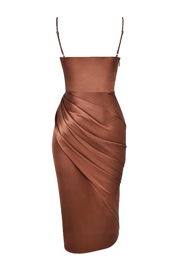 VERENA - Robe longue corset balconnet en satin pour femmes
