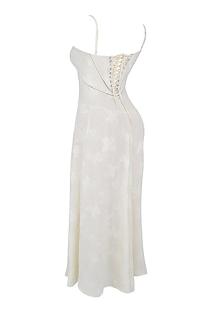 Robe Maxi Femme – Dentelle Brodée – Décolleté Cœur – Bretelles Fines Élégantes