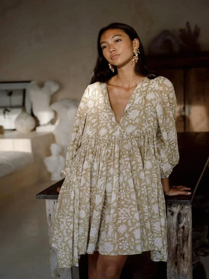 Robe Longue Femme - Fluide et Légère - Manches Bouffantes - Imprimé Fleuri Boho