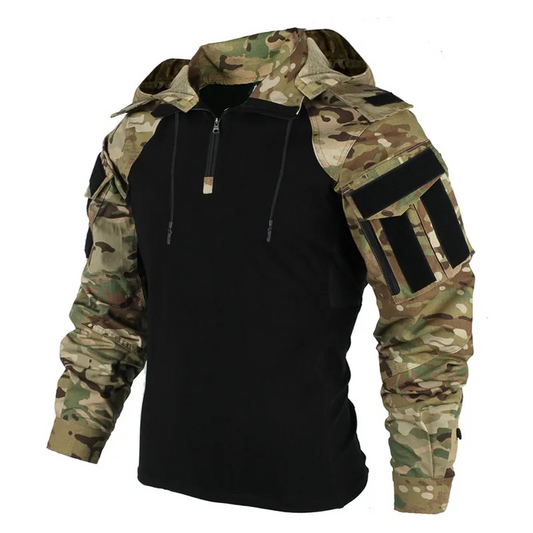 Veste tactique homme – Softshell respirant – Manches amovibles – Capuche – Multi-poches