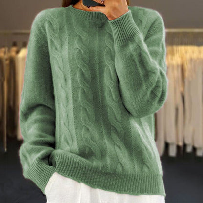 Pull femme – Coupe décontractée – Laine douce – Maille torsadée – Finitions côtelées
