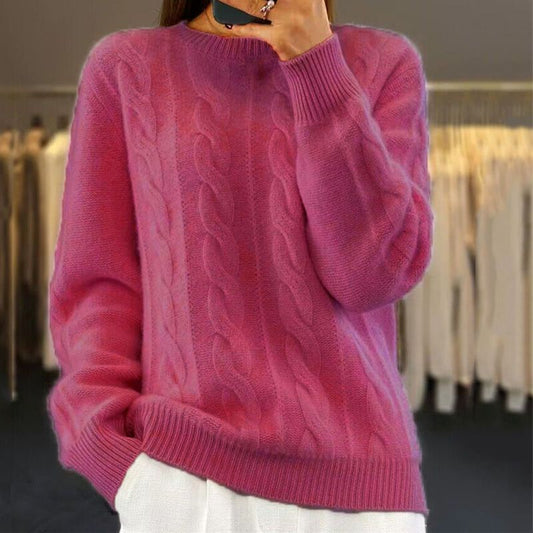 Pull femme – Coupe décontractée – Laine douce – Maille torsadée – Finitions côtelées