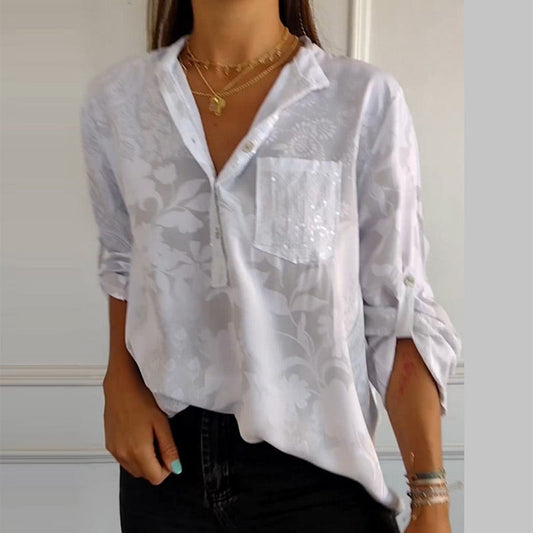 Blouse femme manches longues – Coupe ample – Tissu respirant – Motif jacquard élégant
