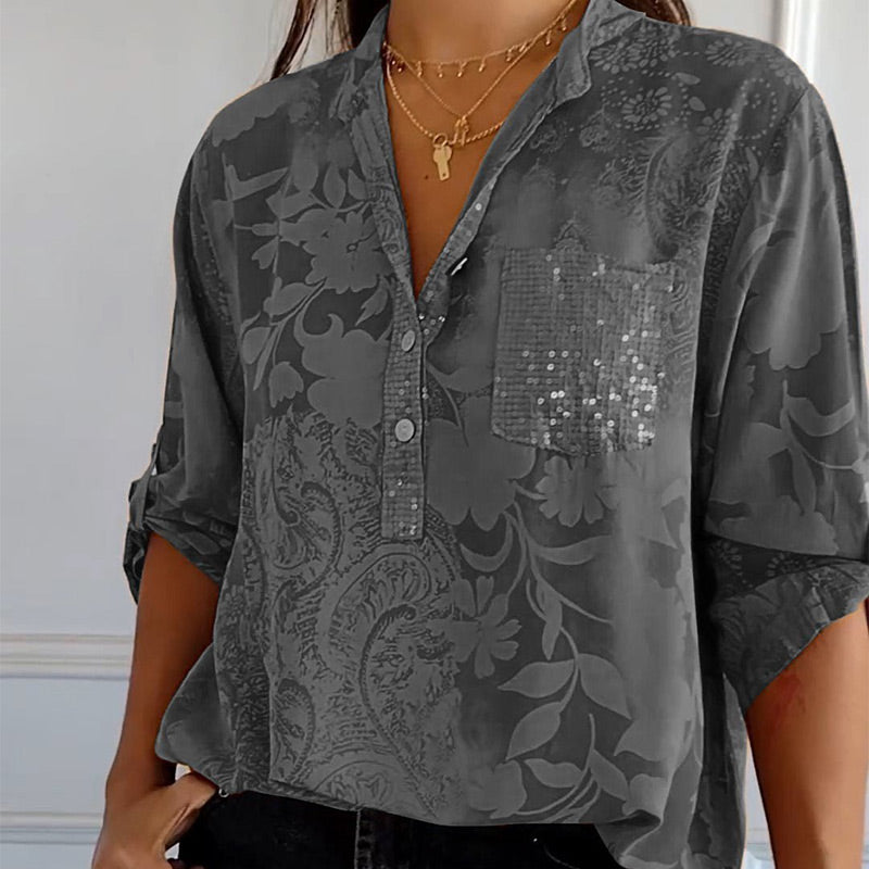 Blouse femme manches longues – Coupe ample – Tissu respirant – Motif jacquard élégant