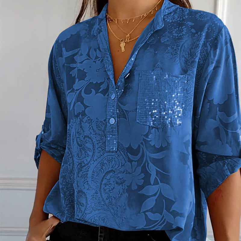 Blouse femme manches longues – Coupe ample – Tissu respirant – Motif jacquard élégant
