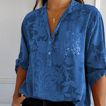 Blouse femme manches longues – Coupe ample – Tissu respirant – Motif jacquard élégant