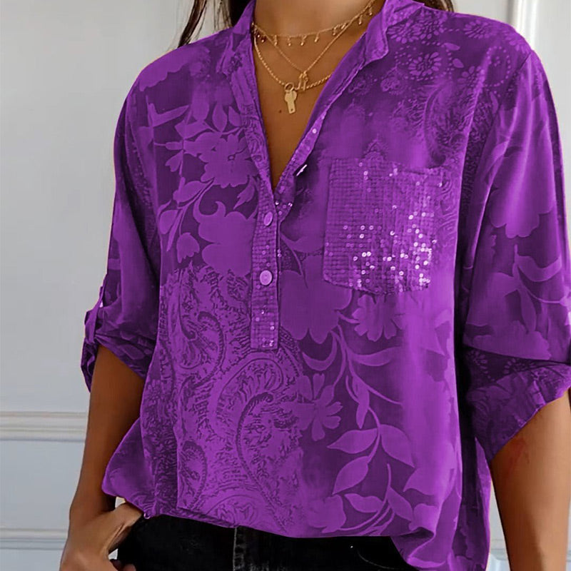 Blouse femme manches longues – Coupe ample – Tissu respirant – Motif jacquard élégant