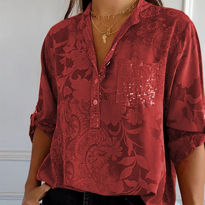 Blouse femme manches longues – Coupe ample – Tissu respirant – Motif jacquard élégant