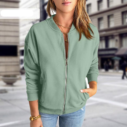 Blouson femme – Coupe décontractée – Maille douce – Fermeture zippée – Style casual