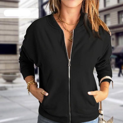 Blouson femme – Coupe décontractée – Maille douce – Fermeture zippée – Style casual