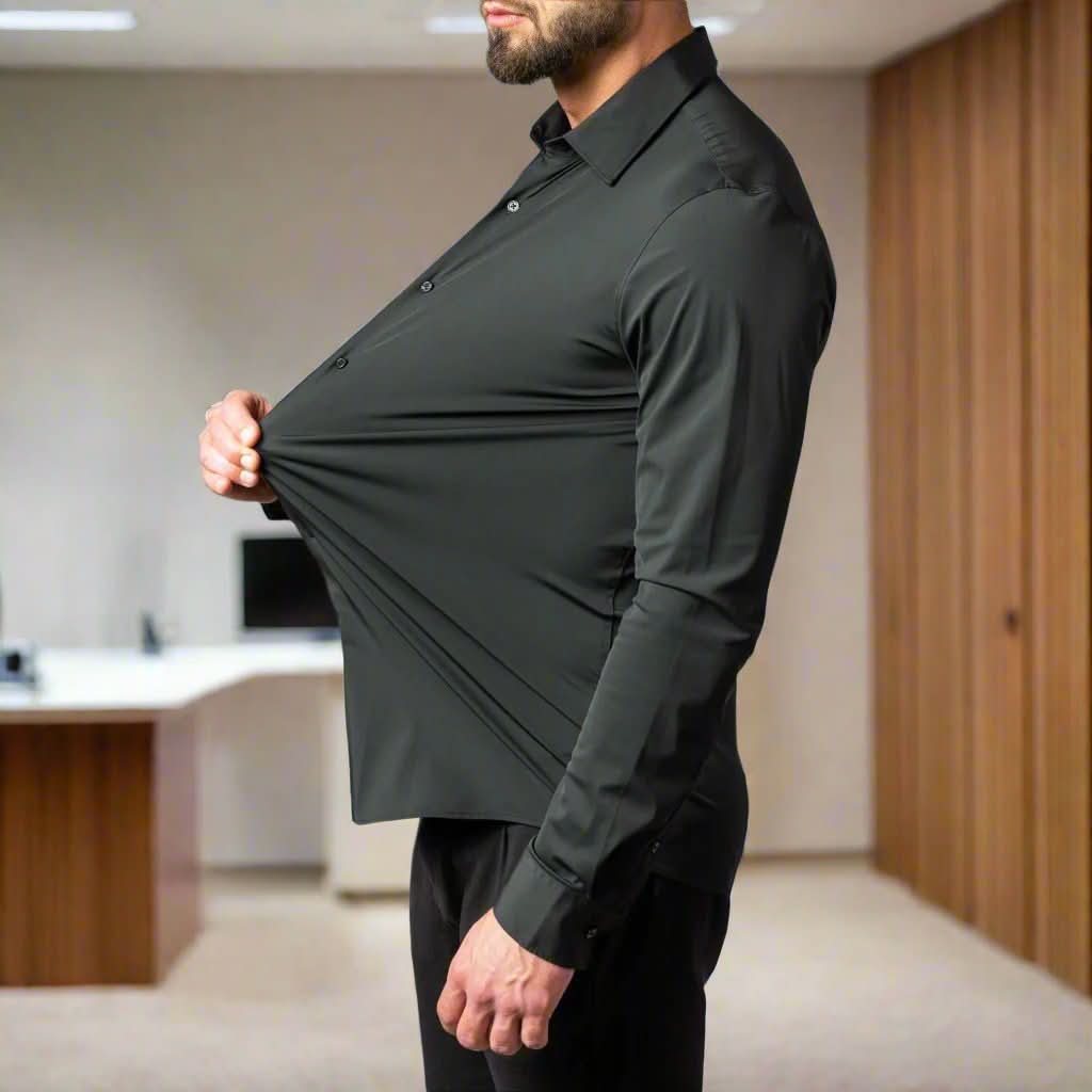 Chemise boutonnée élégante, élastique et sans repassage pour hommes
