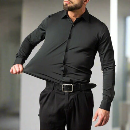 Chemise boutonnée élégante, élastique et sans repassage pour hommes