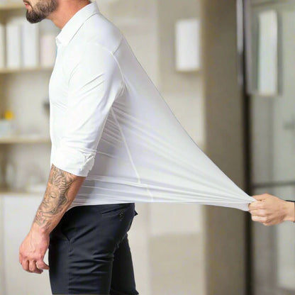 Chemise boutonnée élégante, élastique et sans repassage pour hommes