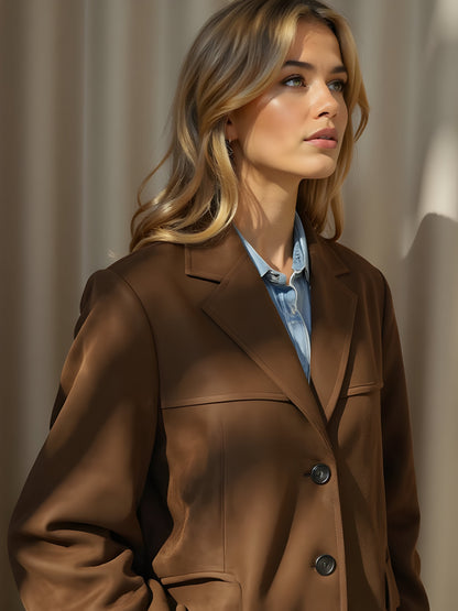 Veste femme – Coupe cintrée – Tissu doux aspect luxe – Col à revers – Longueur hanches