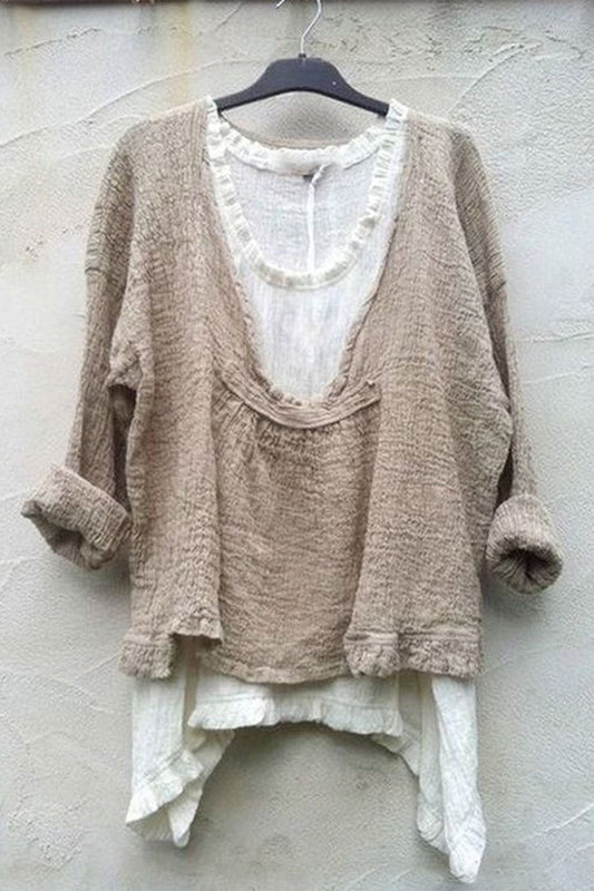 Blouse femme – Coupe décontractée – Tissu respirant – Manches longues – Style superposé