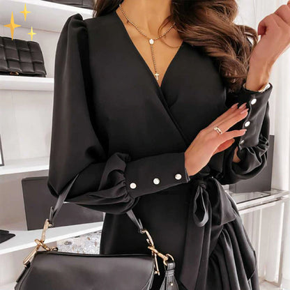 Robe Femme Portefeuille - Manches Longues - Ourlet Volanté - Coupe Flatteuse