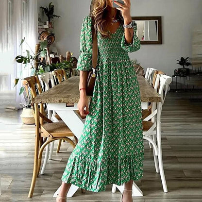 Johanna - Robe longue stretch classique avec col V et volants