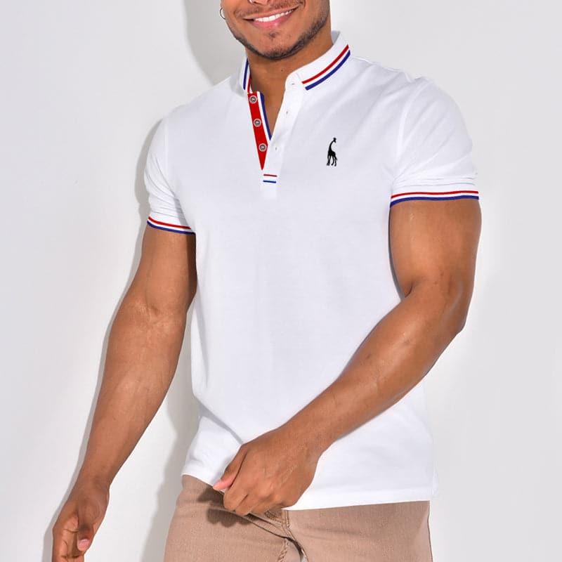 Polo homme – Coupe slim – Tissu respirant – Col et manches côtelés – Plastron boutonné