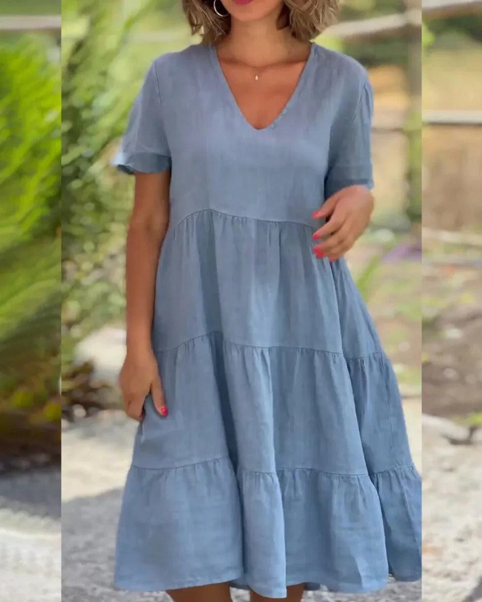 Rieke - Robe midi à manches courtes respirante pour une élégance sans effort