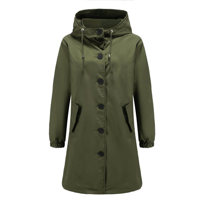 Veste imperméable femme – Coupe droite – Capuche – Fermeture boutons – Longueur genou