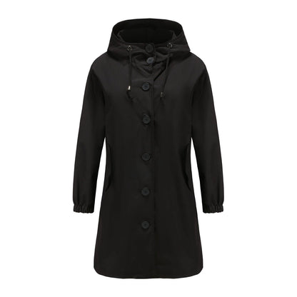 Veste imperméable femme – Coupe droite – Capuche – Fermeture boutons – Longueur genou
