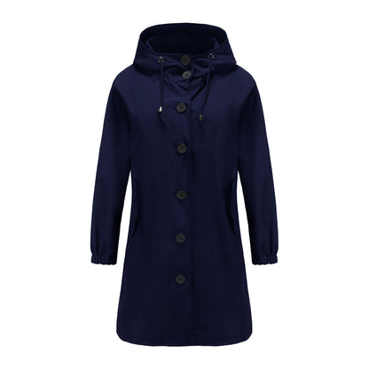 Veste imperméable femme – Coupe droite – Capuche – Fermeture boutons – Longueur genou